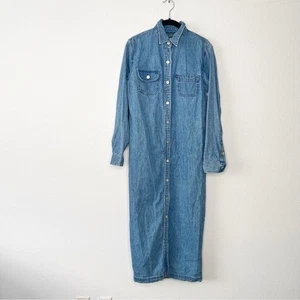 Lauren Ralph Lauren Vintage Long Sleeve Denim Button Up Blue Dress Size 10P - Picture 1 of 7