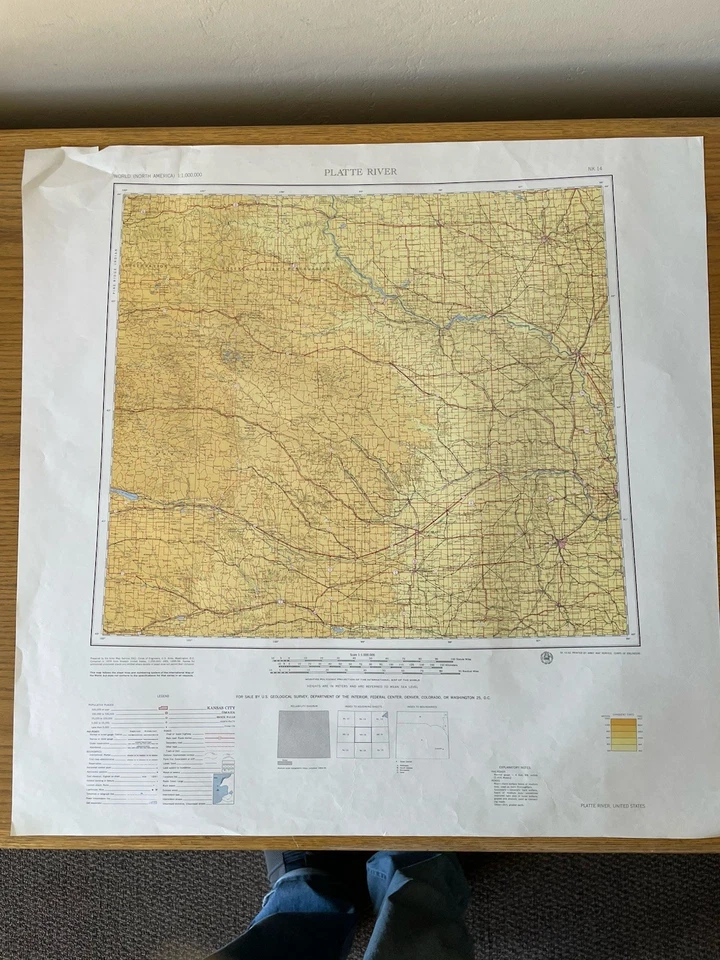 Mapa topográfico vintage USGS Platte River Nebras S Dak Minn Iowa 1959 1:1000000 Foto 1 de 1
