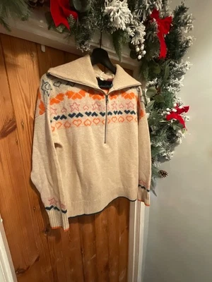 WHITE STUFF  NORDIC HEART FAIRISLE  WOOL CHRISTMAS KNIT JUMPER  SIZE  14 - Image 1 of 4