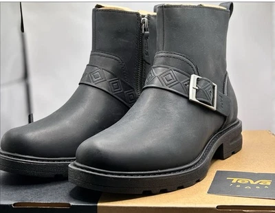 TEVA женщин Rowena пряжка блок каблука ботинки США 5,5 черный водонепроницаемый кожаный новый - Изображение 1 из 4