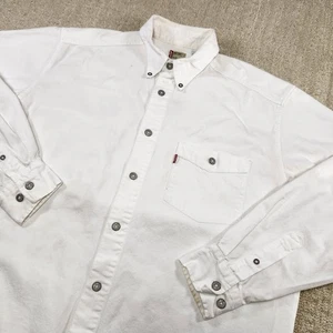 Vintage Levis Denim Shirt Men Medium *READ White Metal Button 90s Distressed - Picture 1 of 13