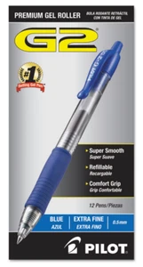 PILOT G2 RETRACTABLE GEL PEN 0.5mm EXTRA FINE POINT BLUE 12 PACK (31003) 430730 - Picture 1 of 3
