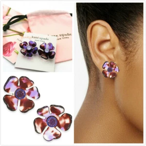 New Authentic Kate Spade Petal Pushers Purple Flower Stud Earrings WBRUH603 - Picture 1 of 4