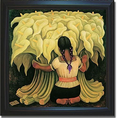 Arte en lienzo niña con marco negro con lirios de Rivera (21 pulgadas x 21 pulgadas tamaño enmarcado) Foto 1 de 1