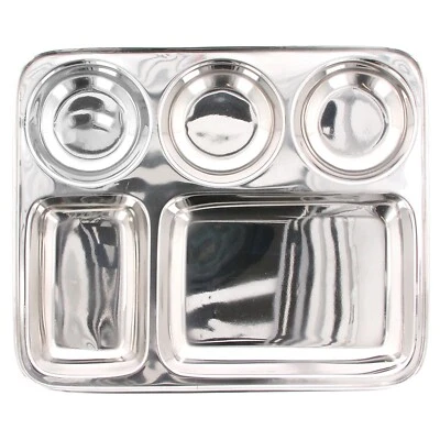 Stainless Steel Thali 5 Compartment Indian Food Dinner Plate Serving Dish Tray - Image 1 of 4
