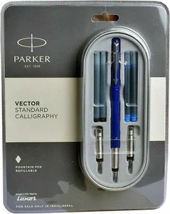 Parker Vector Standard Calligraphy Fountain Pen Blue Body Refillable Free Shipp - Picture 1 of 1