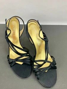 ANNE KLEIN Negro Satén Tirantes Vestido 4" Tacones Sandalias Stiletto 8 M - Imagen 1 de 10