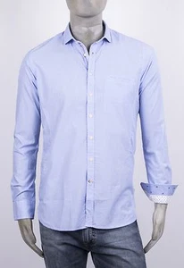 CAMICIA AL MILANO CELESTE MICRO RIGA CON TASCHINO E INTARSI SU COLLO E POLSINO - Foto 1 di 6