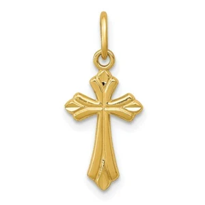 Real 14kt Yellow Gold Polished Diamond Cut Small Cross Charm - Picture 1 of 6