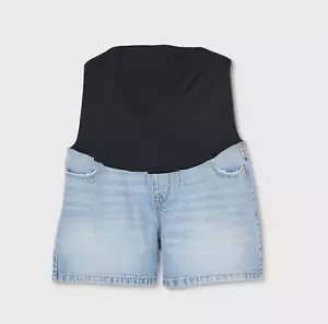 Women's Crossover Panel Midi Maternity Jean Shorts -Isabel Maternity -6/28 -S489 - Picture 1 of 4