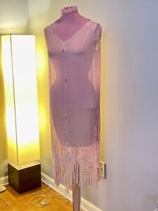 Vintage Antique 1920s Pink Silk Chiffon Flapper Dress Beads Fringe Genuine