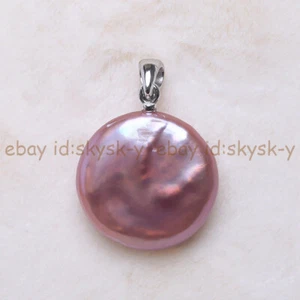 Natural Pearl Pink Purple Freshwater Baroque Coin Pearl Pendant 16-17mm - Picture 1 of 12