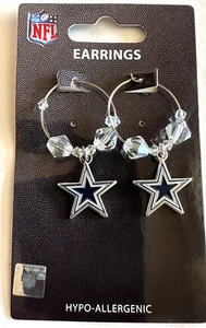 Dallas Cowboys Clear Beads Hoop Dangle Earrings - Picture 1 of 2