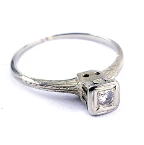 Vintage 18K White Gold Solitaire Diamond Engagement Ring Size 5 6 7 Womens Small - Picture 1 of 6