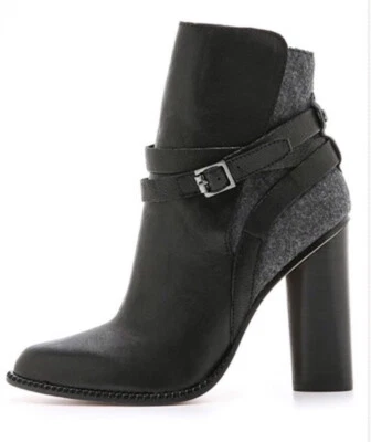 Botines Cynthia Vincent Hue de cuero negro y lana gris talla 9 $385 Foto 1 de 4