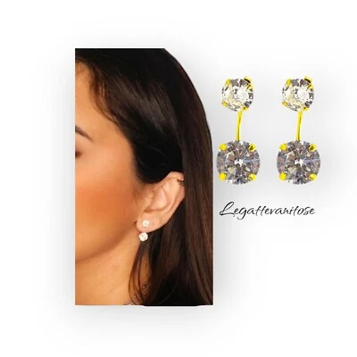 Orecchini Donna punti luce argento 925 dorati oro giallo 3d con zirconi bianchi - Immagine 1 di 4