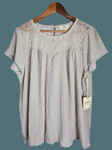 Perch By Blu Pepper Polk A Dot Lace Blouse Women 2XL - Picture 1 of 10