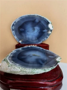 1368g a pair of Natural Beautiful Charming  Agate geode specimen Healing +stand - Picture 1 of 8