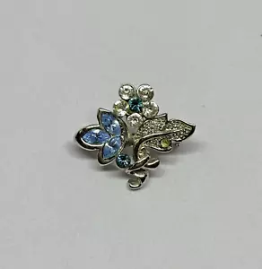 Spilla spray floreale fiore strass blu tono argento vintage larghezza 1", 4,3 g - Foto 1 di 16