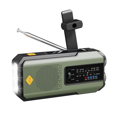Portable 2000mAh  Retro Hand Crank AM/FM NOAA Emergency Weather Radio LED Lamp - Image 1 of 4