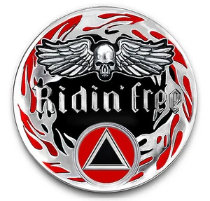 Esmalte de calavera alada sobrio AA Ridin' Free Ridin' y moneda/medallón cromado - motociclista - Imagen 1 de 3