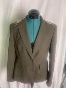 Anne Klein women’s brown embellished Jewel long sleeve career blazer size 10 - Picture 1 of 8