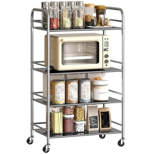 HOMCOM 4 Tier Kitchen Trolley on Wheels Serving Cart with Handles Silver - Picture 1 of 11