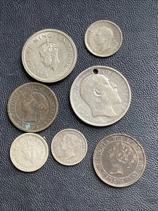 British Colonies Coins (7) Inc Silver, India Victoria Edward VII Rupee Lot 1784 - Picture 1 of 11