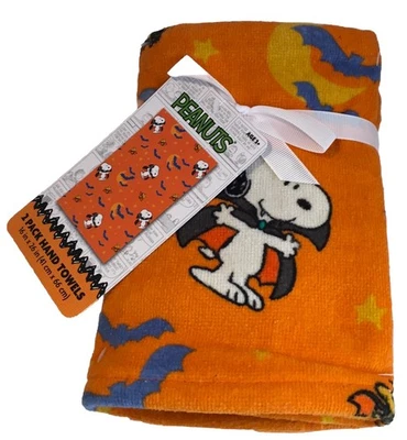 PEANUTS SNOOPY BATS VAMPIRE HALLOWEEN HAND TOWELS 2 PC Orange NWT - Image 1 of 3
