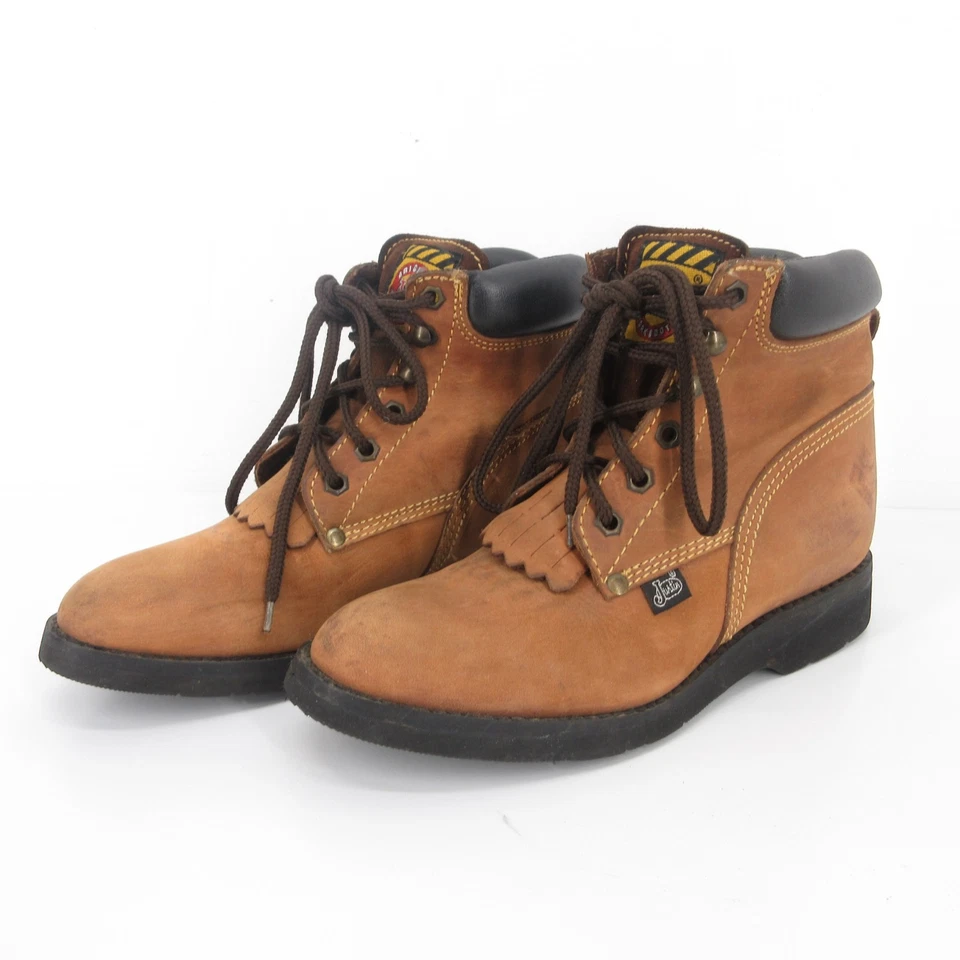 Botas Junior Justin Kiltie JUVENIL Talla 5 D Roper de cuero marrón con cordones Y4321 Trabajo Foto 1 de 4