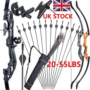54" Archery Takedown Recurve Bow 20-55LBS & Fiberglass Arrows Hunting Bow Target - Picture 1 of 27