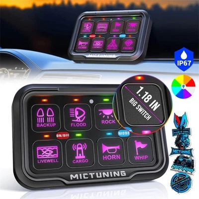 MICTUNING 8 Gang Switch Panel, Dimmable On-Off Circuit Control Relay System Box - Image 1 of 4