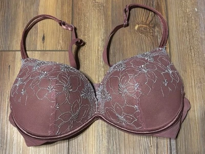 Sutiã Ambrielle Ultimate Upsize tamanho 36A rosa malva renda roxa - Imagem 1 de 4