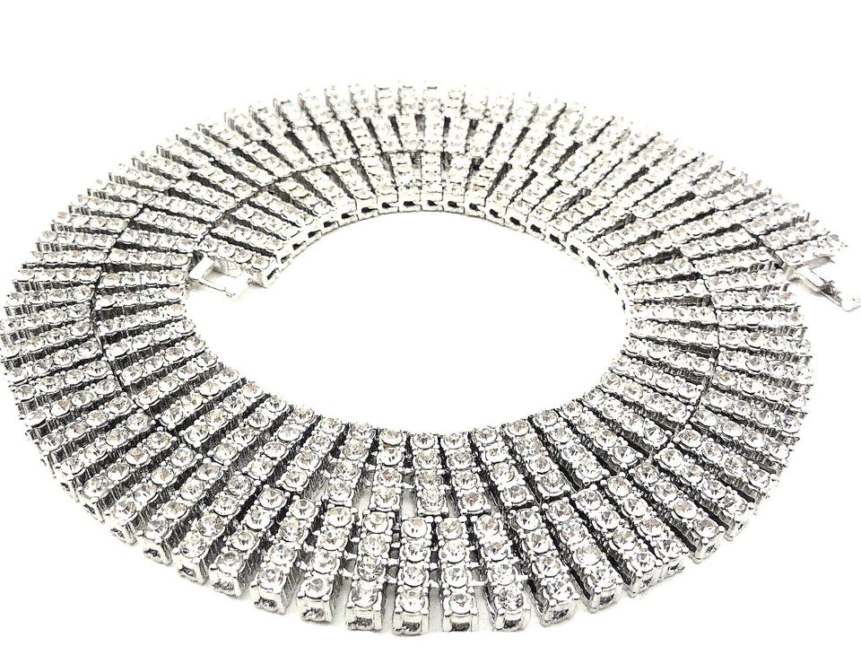 Nuevo collar cadena de cristal simulado diamante 4 filas acabado plateado/negro para hombre 30" Foto 1 de 1