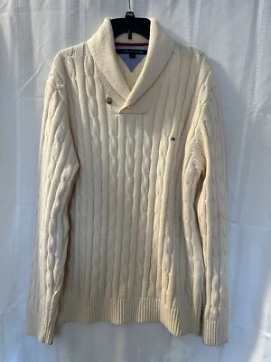 Tommy Hilfiger Sweater XXL Cream Beige Shawl Collar Long Sleeve Pullover Mens - Image 1 of 4