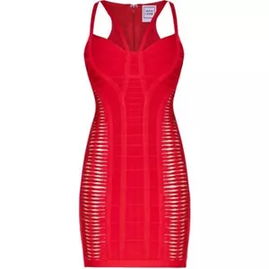 Herve Leger Delana Foiled Bandage Red Dress Sz M - Picture 1 of 8