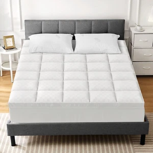 Bed Thick Mattress Topper Cotton Cover Breathable Filled Soft F/T Pillow Top - Picture 1 of 11