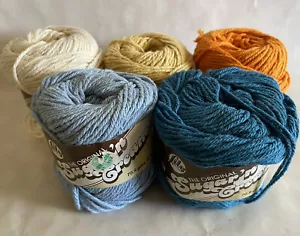 Lot of 5 Balls Lily Sugar N Cream 4ply Cotton Yarn Mix White Gold Orange Blues - Picture 1 of 4