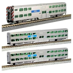 Kato N Scale Chicago Metra Gallery Bi-Level Passenger Car 3 Pack Set Book Case - Picture 1 of 1