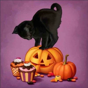 Kitten Halloween Holiday Accent & Decor Tile Maryline Cazenave Art MC2-004cAT - Picture 1 of 2