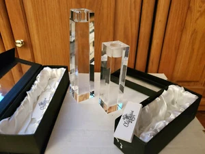 Vintage Signed 10" & 6" Cut Crystal Oleg Cassini Candle Holders ~ VGC - Picture 1 of 10