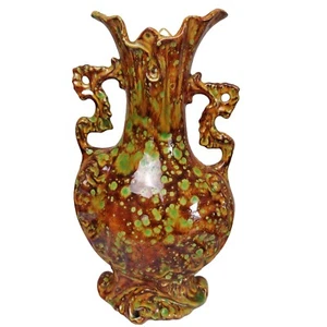 VTG Art Pottery Ewer Vase Brown Orange Green 1960-70s Pitcher Double Handled MCM - Picture 1 of 12