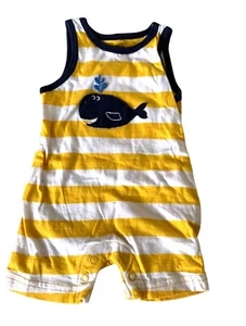Carters Boys Infant Baby Size Newborn Striped Yellow White Blue Romper 1 Piece S - Picture 1 of 3