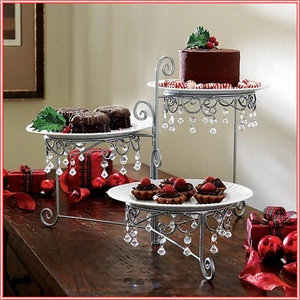 Elegant 3-Tier Silver Beaded Cupcake Cake Dessert Appetizer Display Swivel Stand - Picture 1 of 4