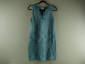 C&C CALIFORNIA Women's S Aqua 100% Linen Sleeveless Native American Art Dress MC - Picture 1 of 5