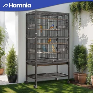Parrot Metal Bird Cage w/ Wheels Easy Cleaning Parakeet Pigeon Crow Seed Catcher - Picture 1 of 10