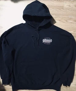Vintage Gildan XL Heavy Blend Hoodie Sweatshirt Black Pullover Double Side Logo - Picture 1 of 13