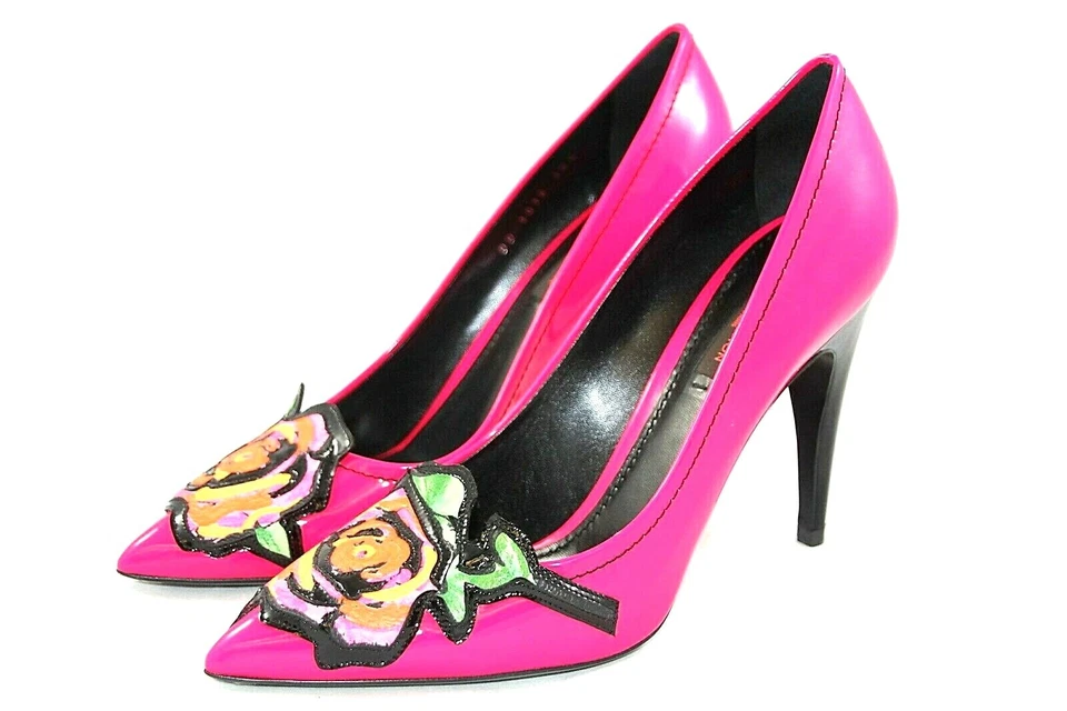 Louis Vuitton Sz 38.5 Stephen Sprouse Roses Patent Hot Pink Pumps Heels Shoes - Image 1 of 4
