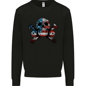 Skulls USA Flag America Biker Motorbike Kids Sweatshirt Jumper - Picture 1 of 3
