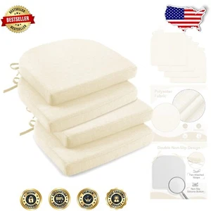 Elegant Beige Memory Foam Chair Pads - 4-Pack with Non-Slip Design for Dining - Picture 1 of 9